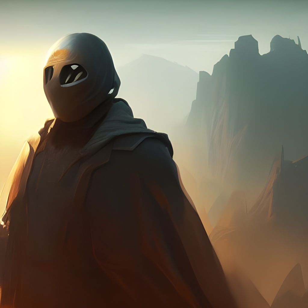 Masked Man in Sun Rays: Dark Fantasy Concept Art