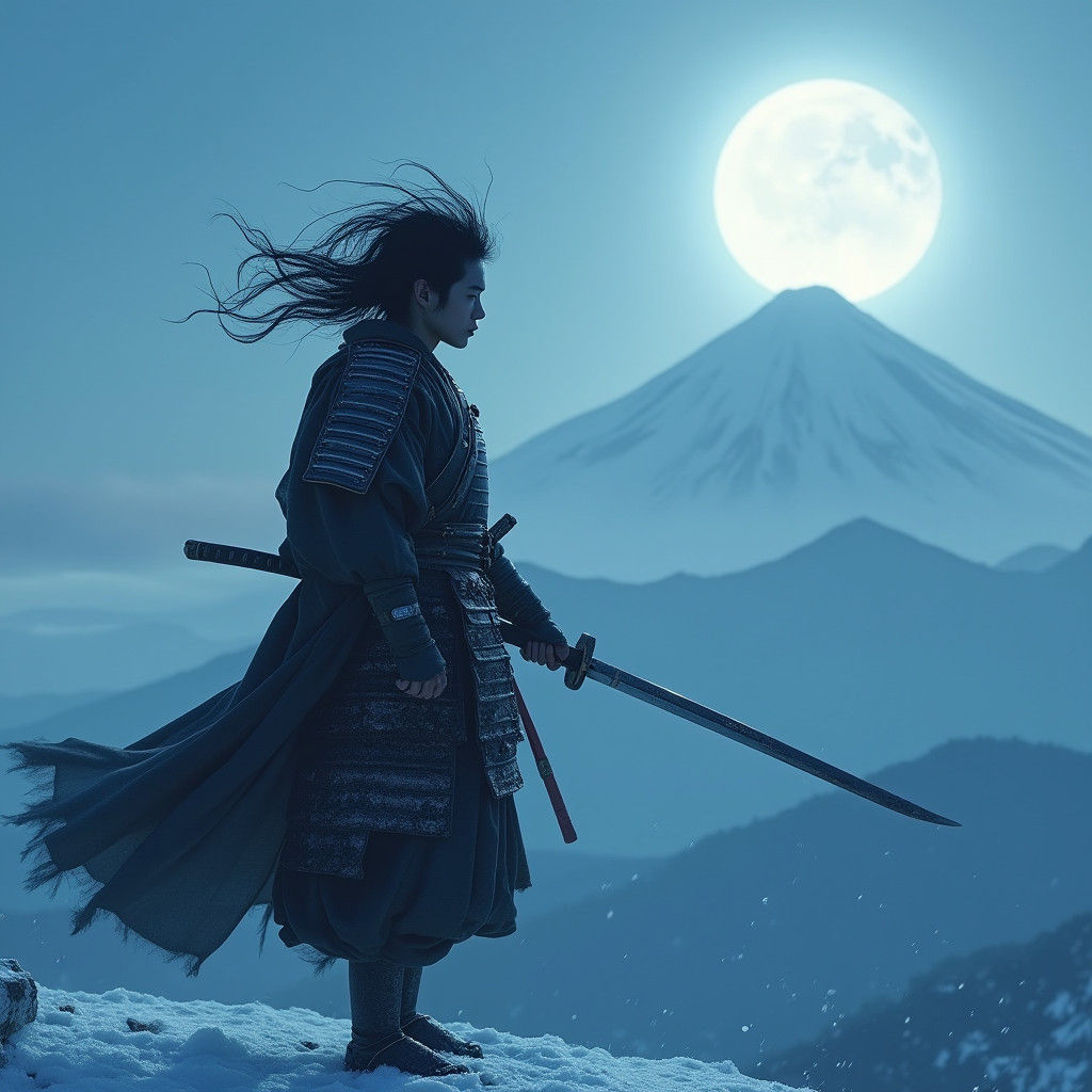 Samurai Sentinel on Mount Fuji in Fantasy Style
