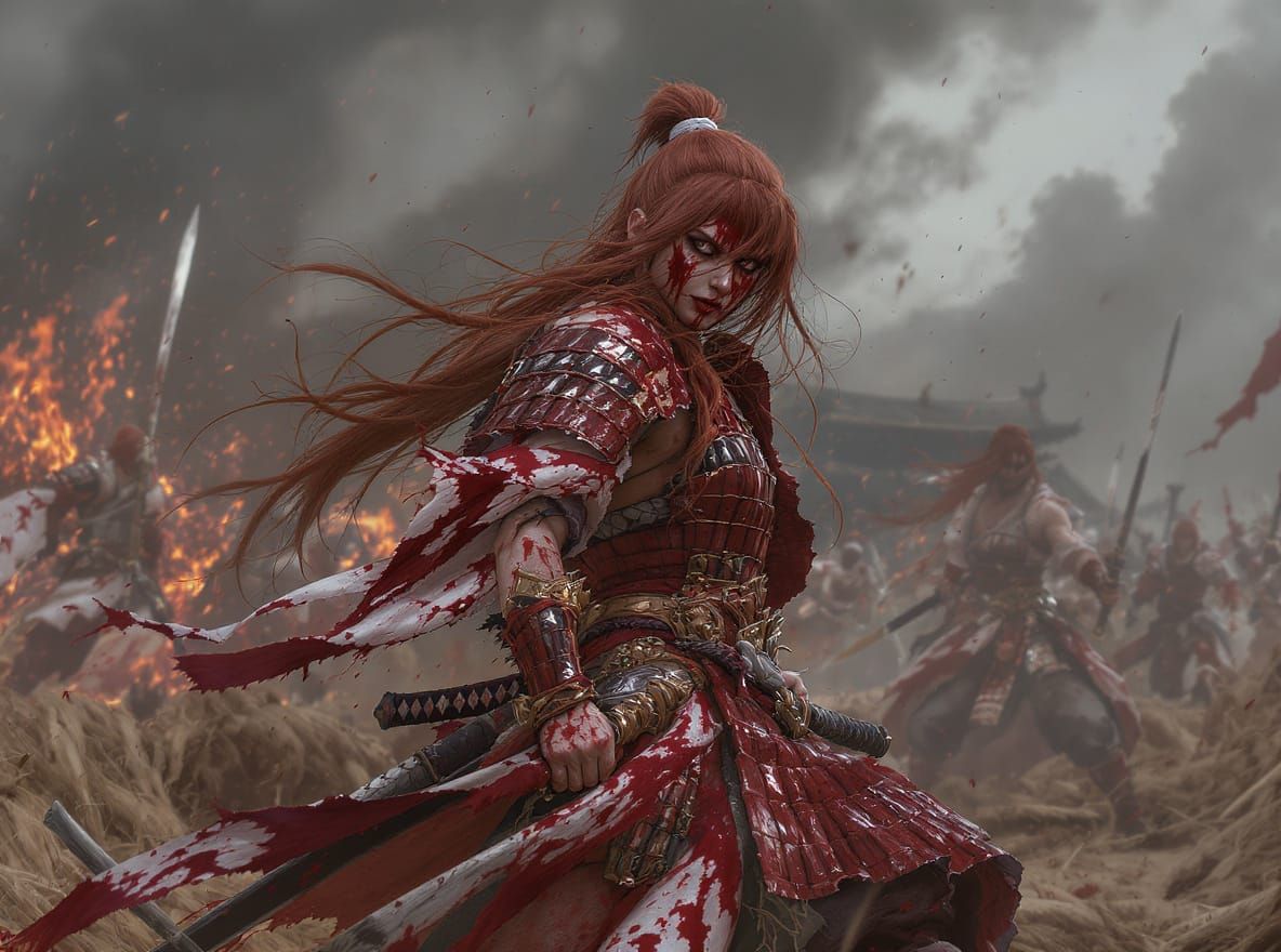 Furious Samurai Woman in Graphic Realistic Style