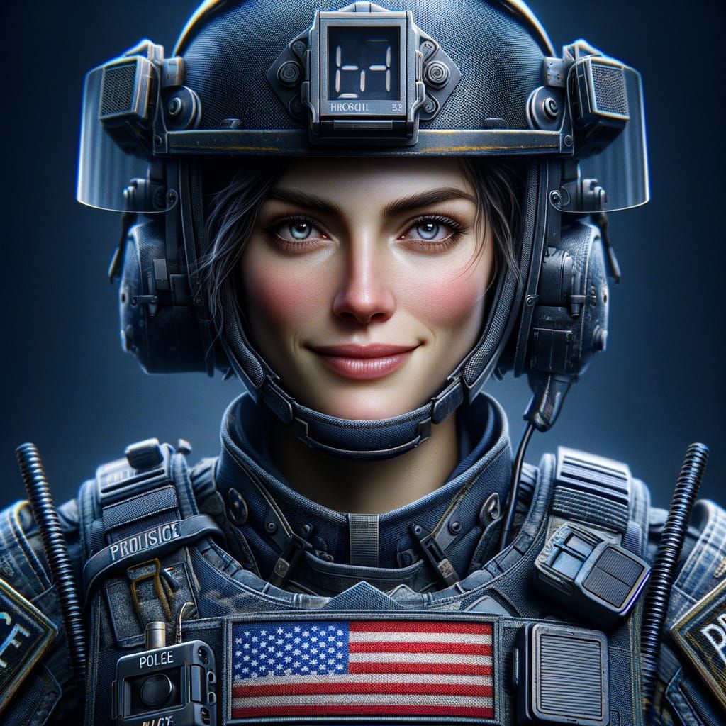 Hyperrealistic Portrait of Happy American Police Officer in ...