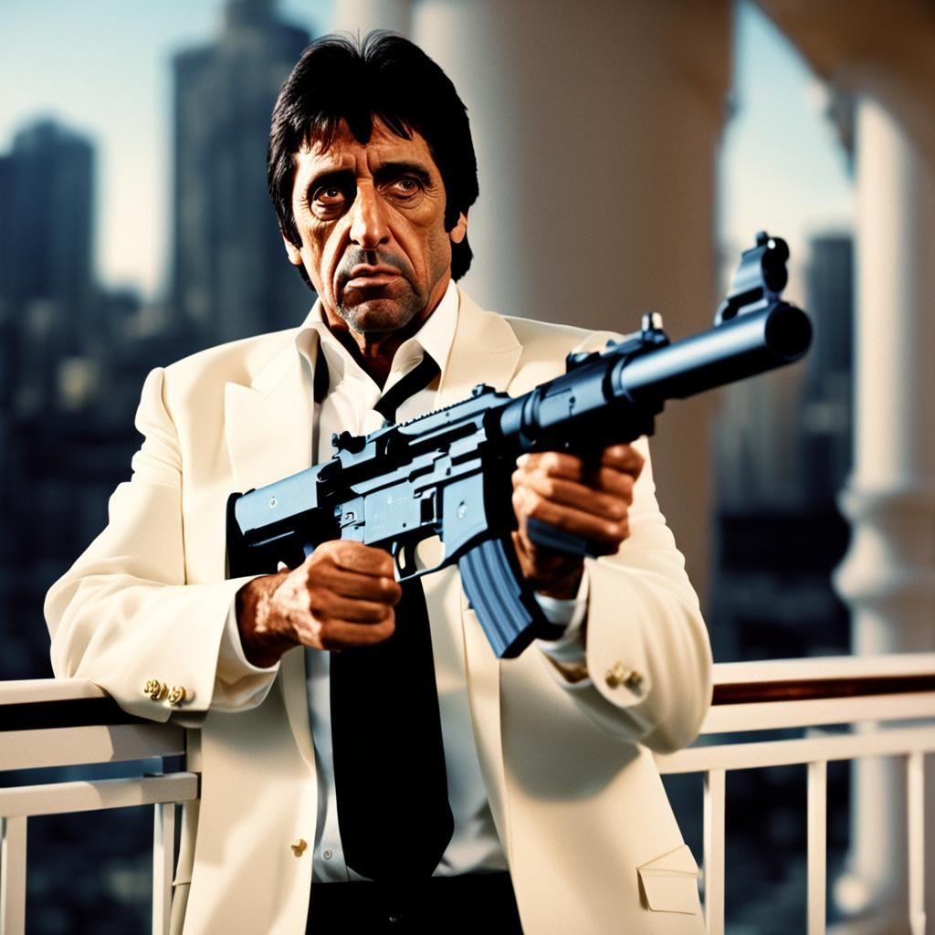 Hyperrealistic Scarface Al Pacino with M16A2