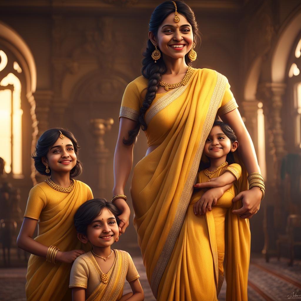 Happy Indian Family in Cinematic 3D Render