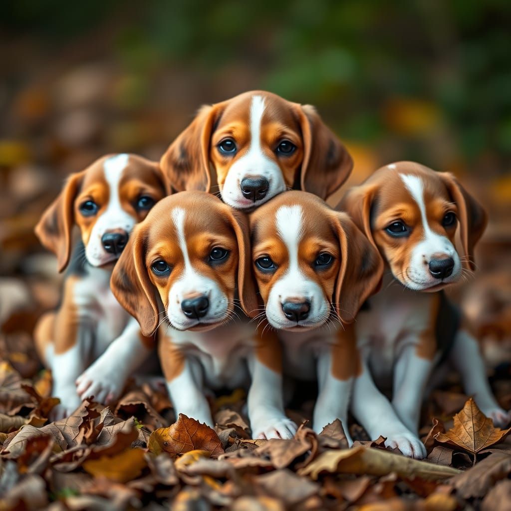 Adorable Beagles in Golden Autumn Leaves