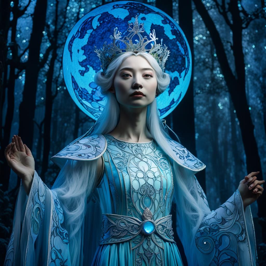 Luminous Moon Goddess in Stained Glass Style