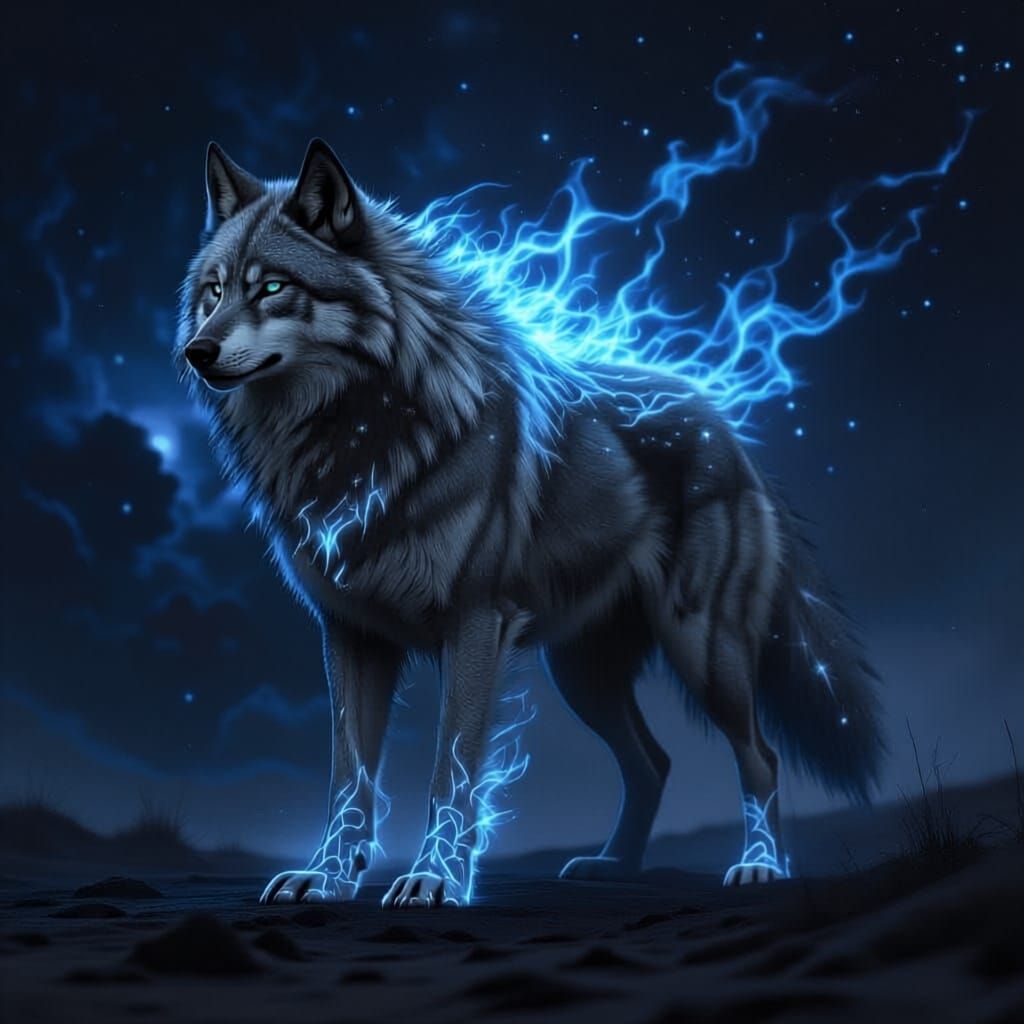 Cosmic Wolf Silhouette Against Nebula in Maximalist Style