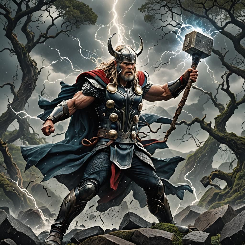 Thor Controls Elements in Hyperrealistic Digital Art