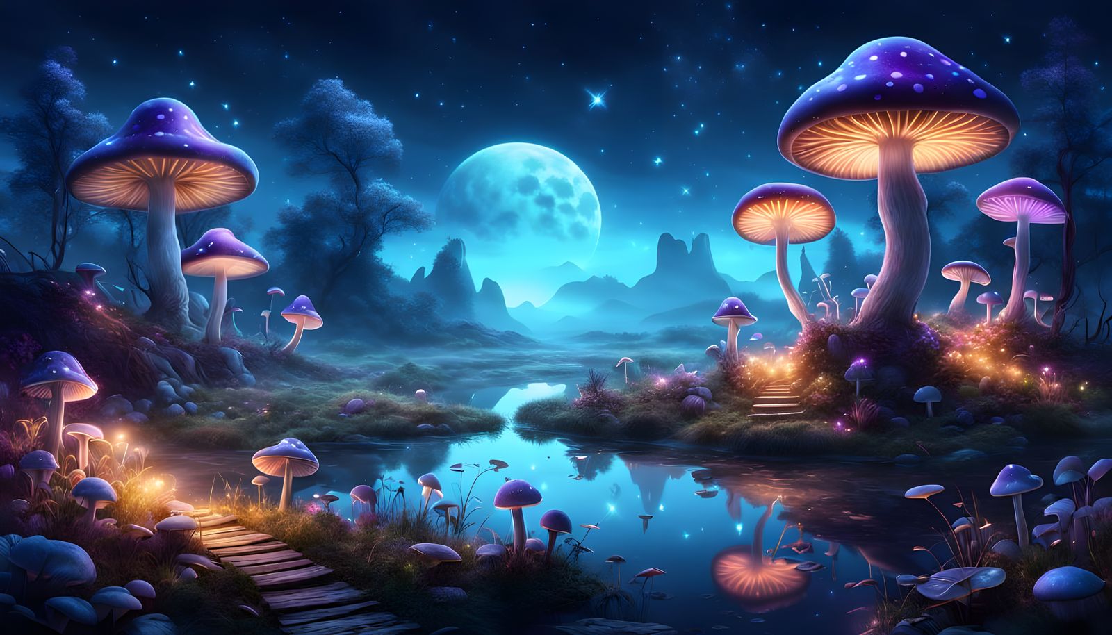 Magical Night Landscape in Airbrush Art Style