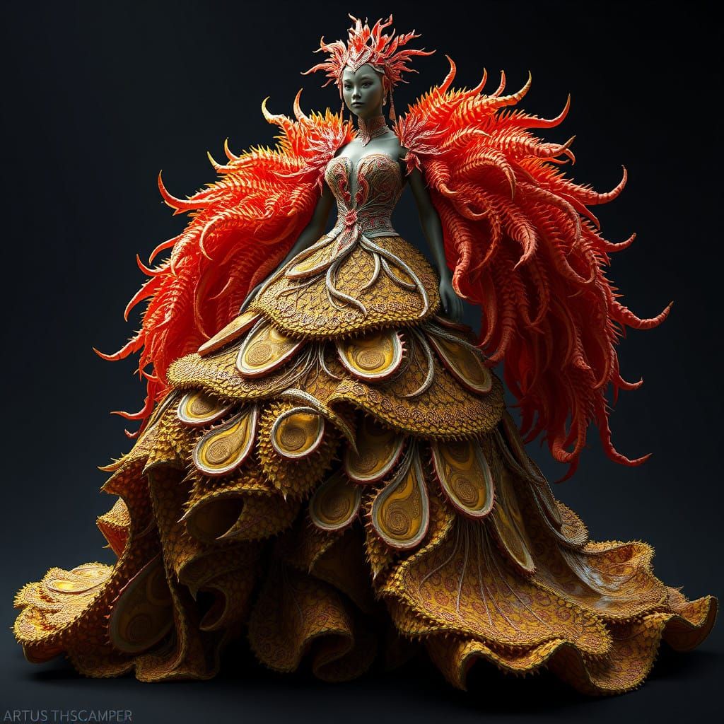 Majestic Durian Gown in Hyperrealistic Fantasy Style