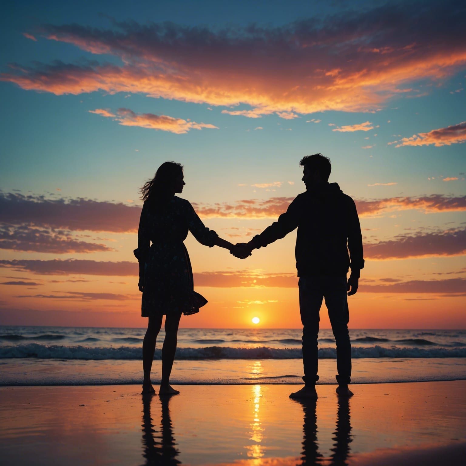 Romantic Sunset Silhouette on Beach: Splash Art