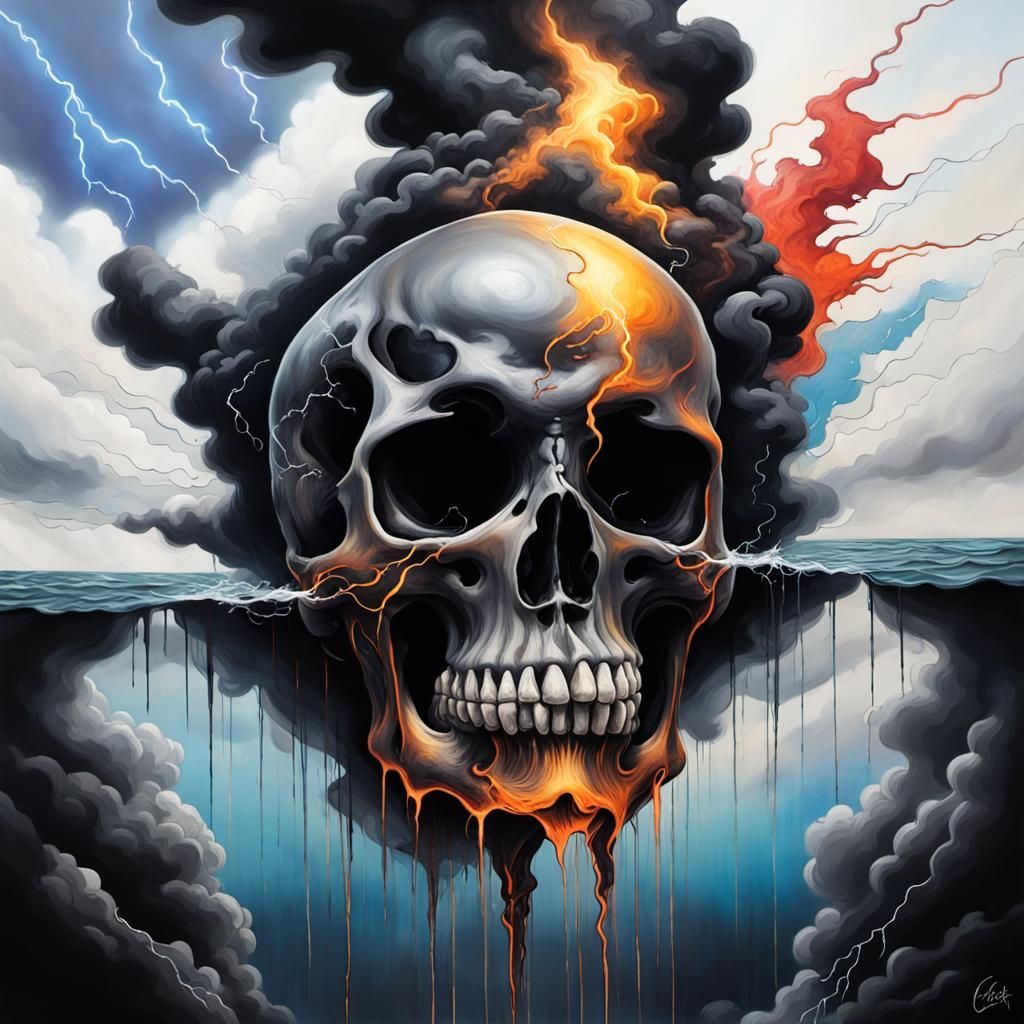 Floating Skull with Smoke, Graffiti Art Style