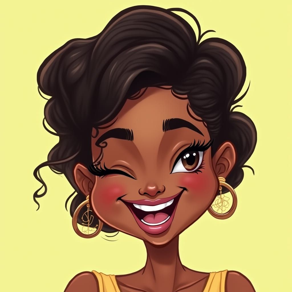 Playful Caricature of a Winking Woman
