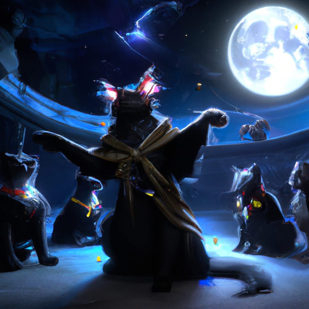 Cat Casting Magic Spell Under Full Moon
