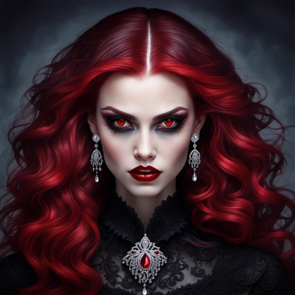 Exotic Vampire with a Bloody Tear, Hyperdetailed Fantasy Art