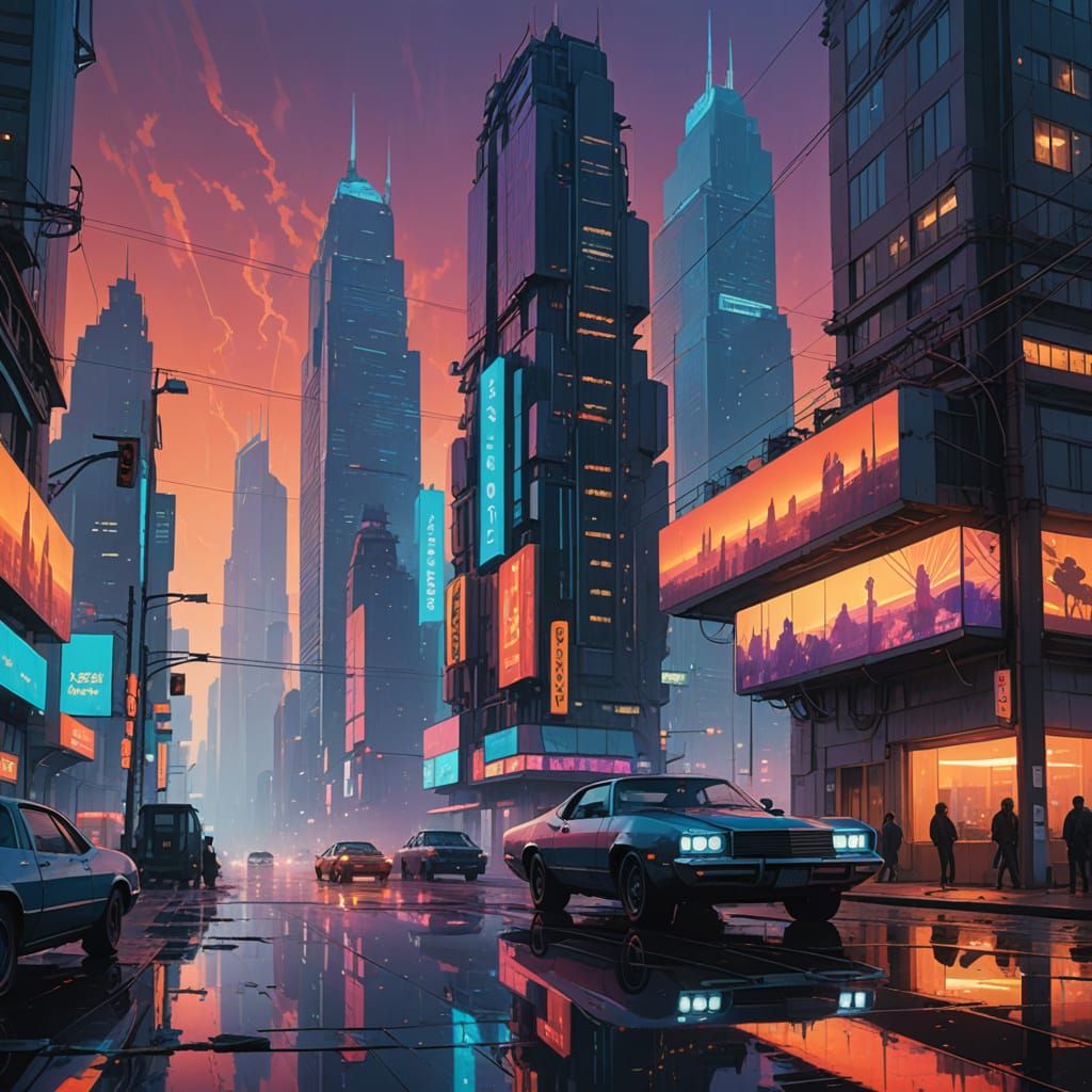 Cyberpunk Tokyo Cityscape at Sunset
