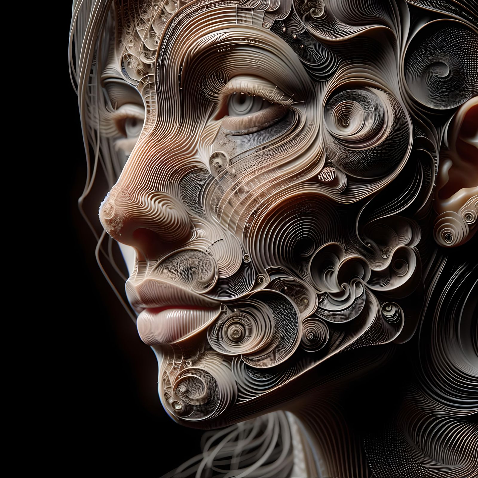 Hyper-Realistic 3D Woman's Face with Optical Illusions