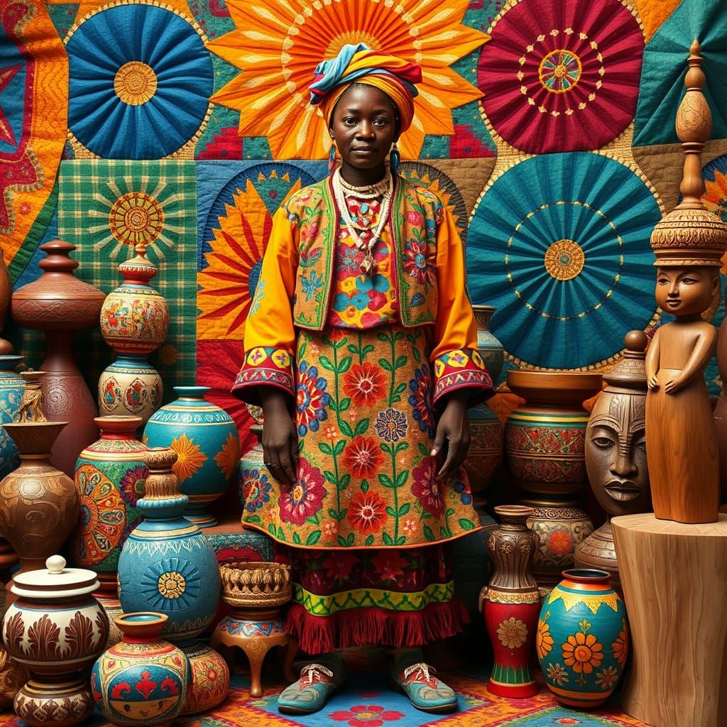 Folk Art Whimsy in Vibrant Geometric Landscapes π¨