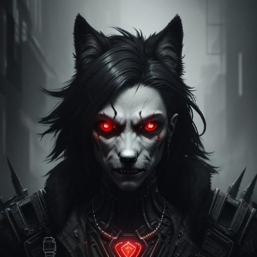 Dystopian Mutant Wolf in Retrofuturism Style
