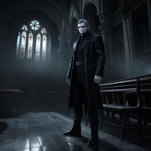 Eerie Anime-Inspired 3D Render of Damien in Church