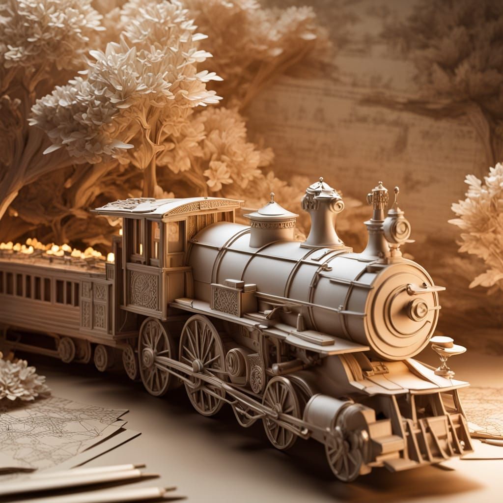 Classic steam locomotive carved on a wooden pencil