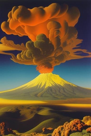 Volcanic Eruption with Mushroom Cloud in Colorpunk Style