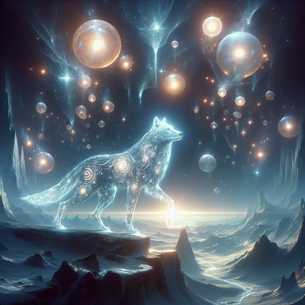 Mystical Wolf in Cosmic Cave Painting