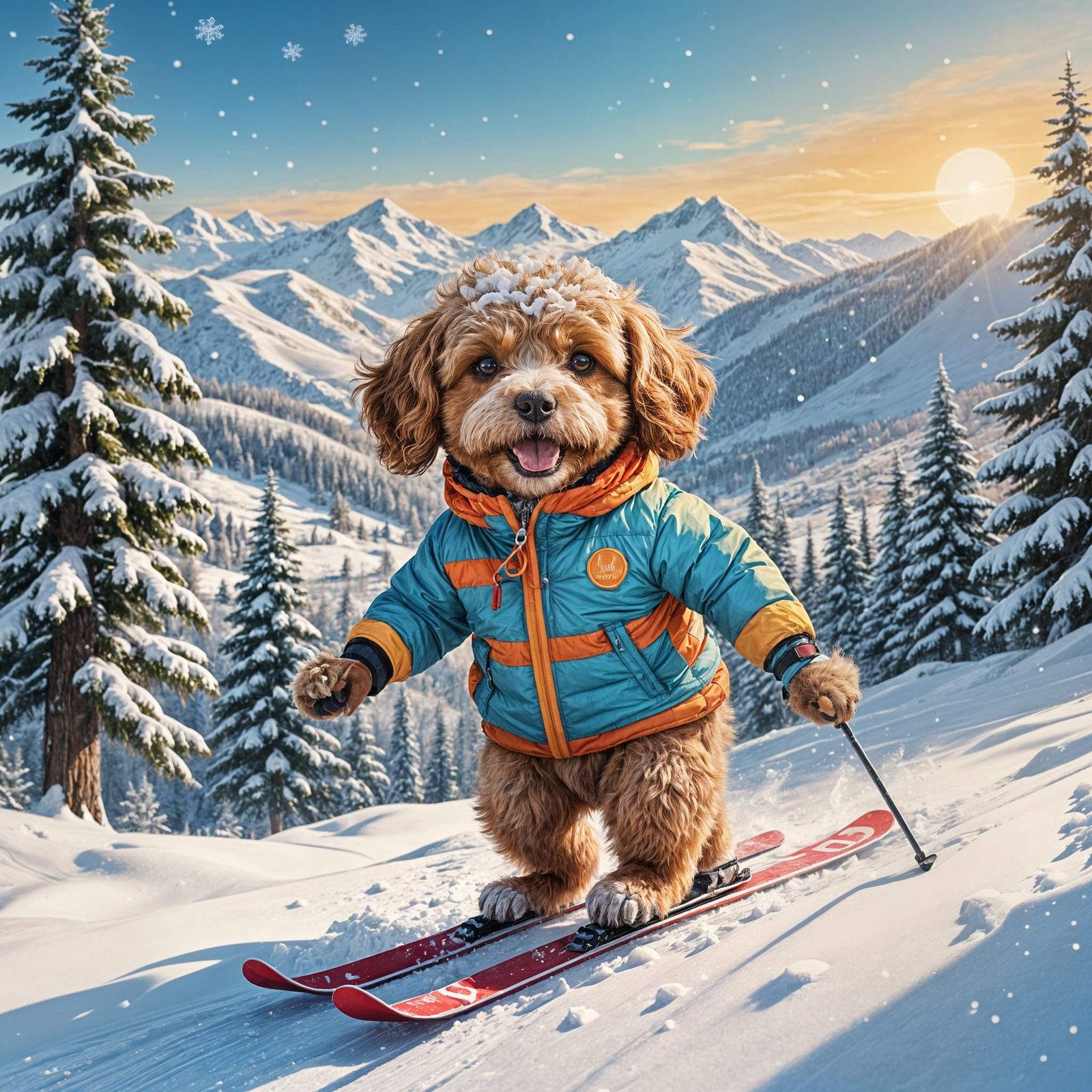 Adorable Cavapoo Skier in the Mountains