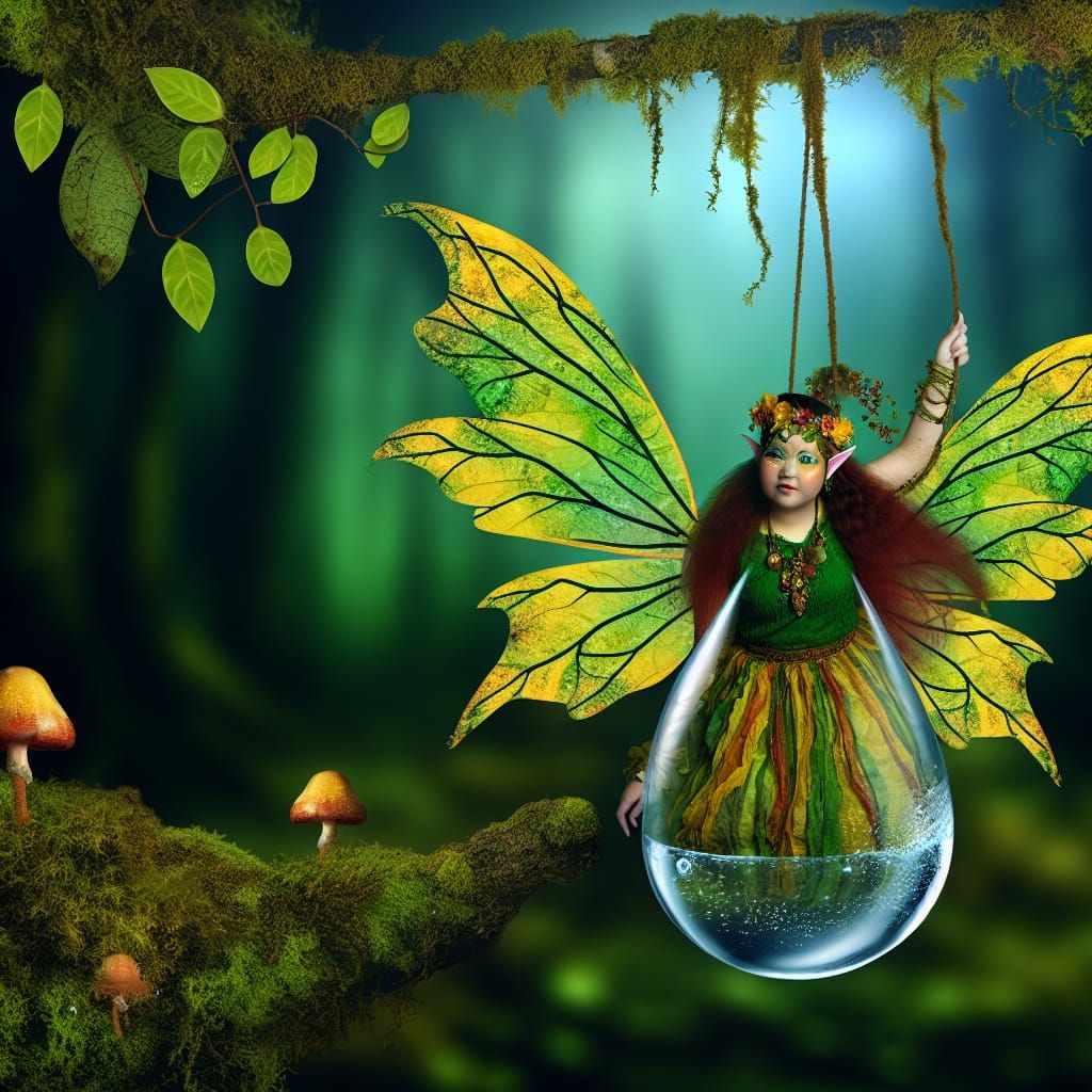 South Asian Fairy Swings in Forest Dewdrop