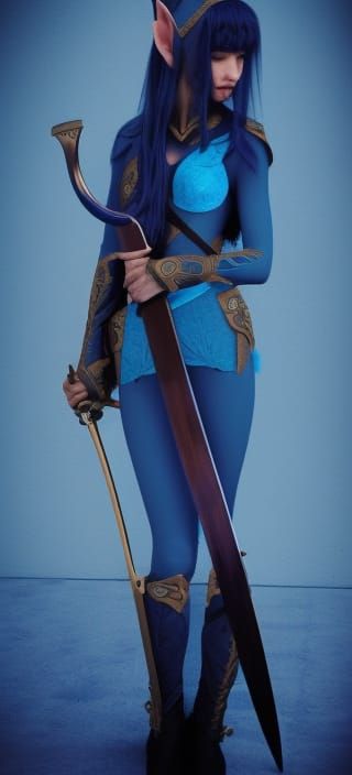 Ethereal Blue Skin Elf Wields Bronze Rapier