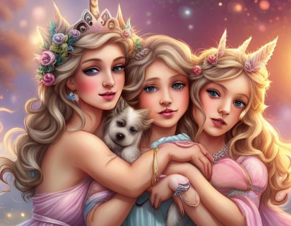 Princess with Puppies and Unicorn