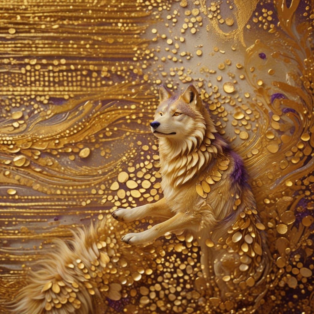 Ethereal Mongolian Wolf in Golden Hues