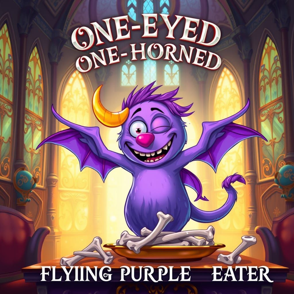 Vibrant Purple Monster in Whimsical Fantasy Castle