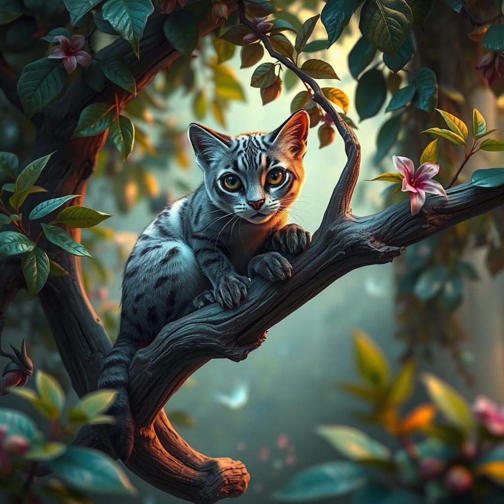 Ethereal Feline in Whimsical Realm