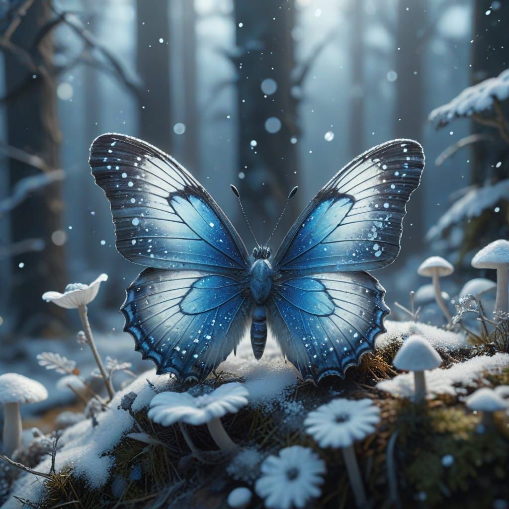 Butterfly With Winter World Wings Digital Matte Painting