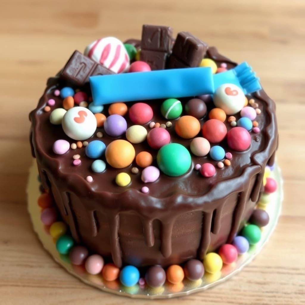 Colorful Clay Cake Made of Sweets and Chocolate