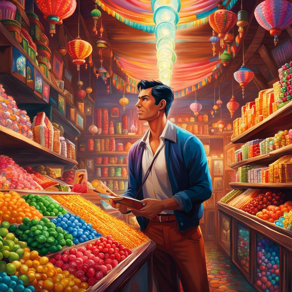 Hyper-Realistic Candy Salesman in Anime Style