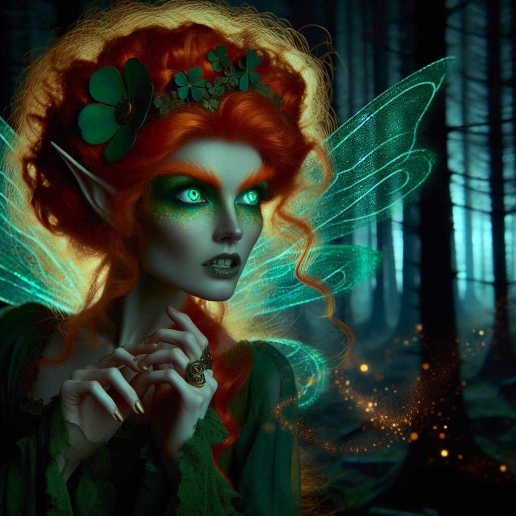 Ethereal Irish Fairy Beckons from Dark Woods