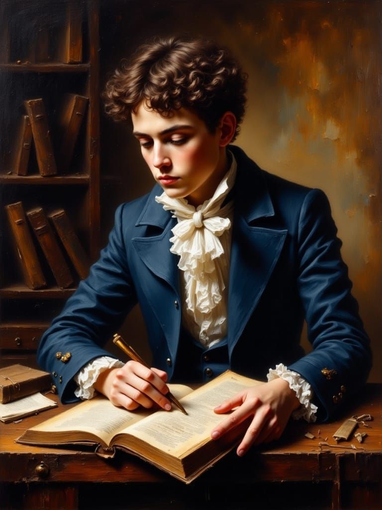 Regency Gentleman Lost in Library's Shadows