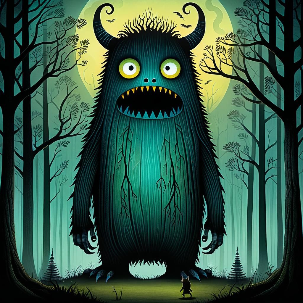 Cute Giant Monster Hiding in Foggy Forest