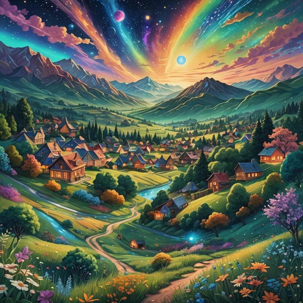 Holographic Astral Landscape in Mixed Media