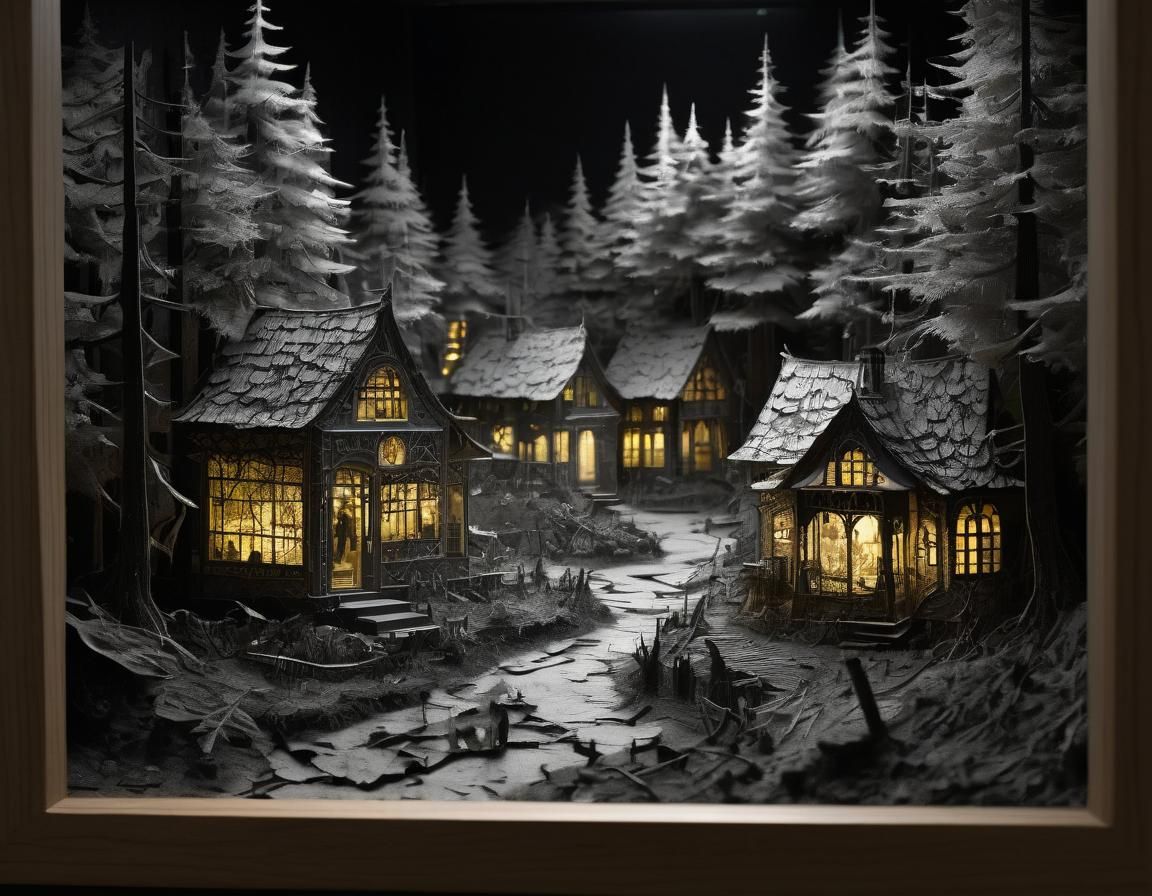 Grisaille Village Sleeping in LED Papercut Diorama
