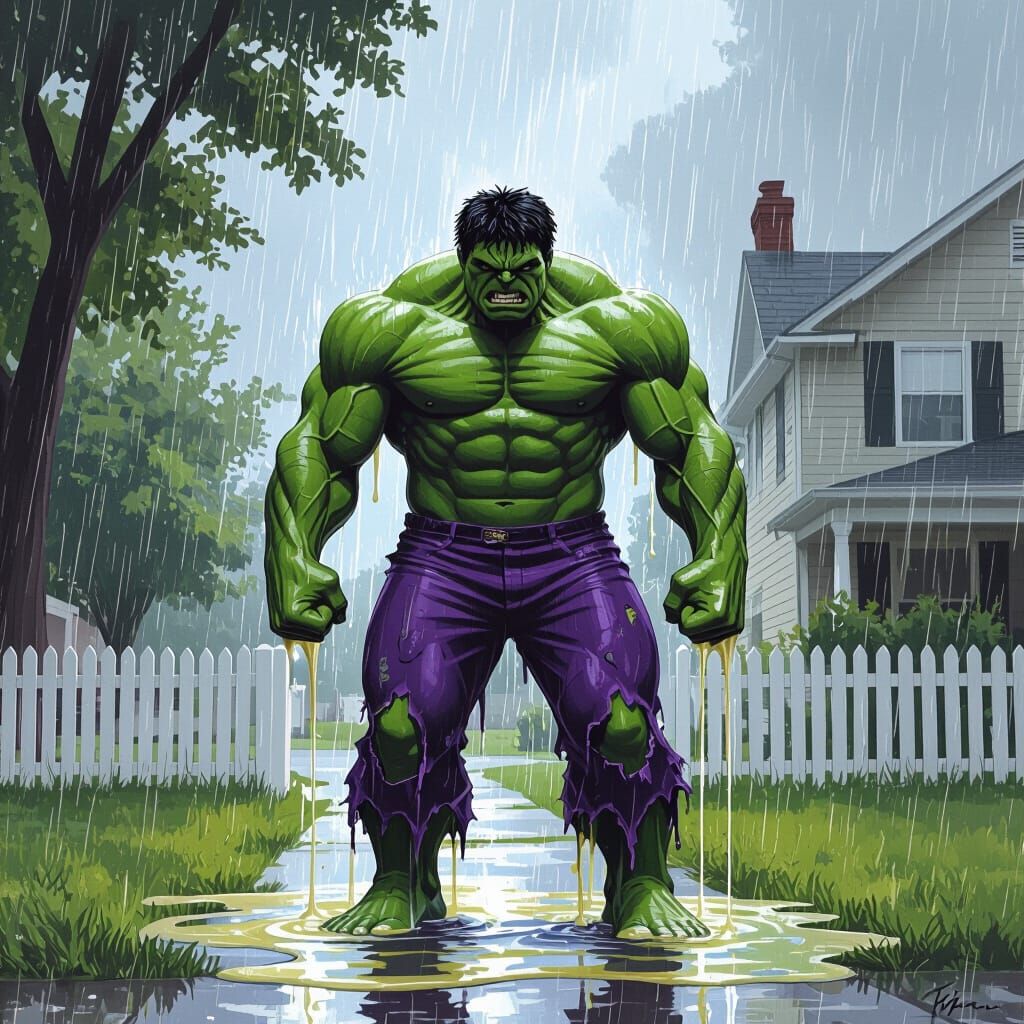 Hulk Melts in Rain: Digital Watercolor Art