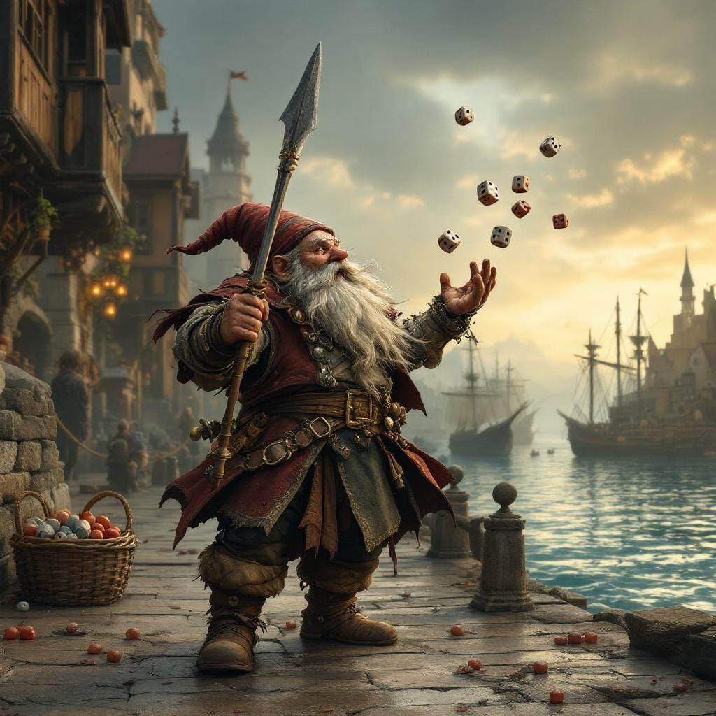 One-Armed Dwarf Captain Gambling on the Wharf