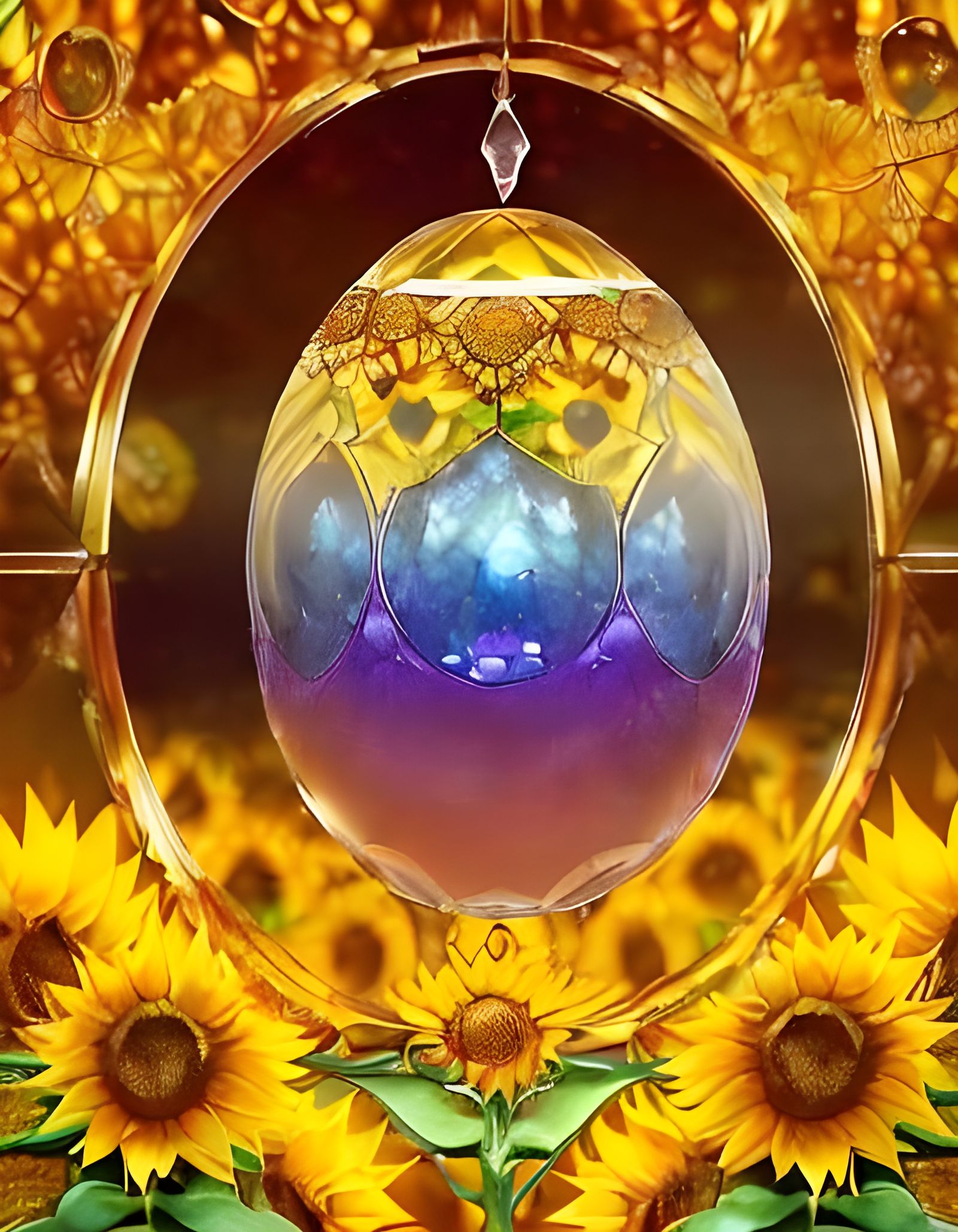 Sunflower in Glass Egg: Surrealist Landscape