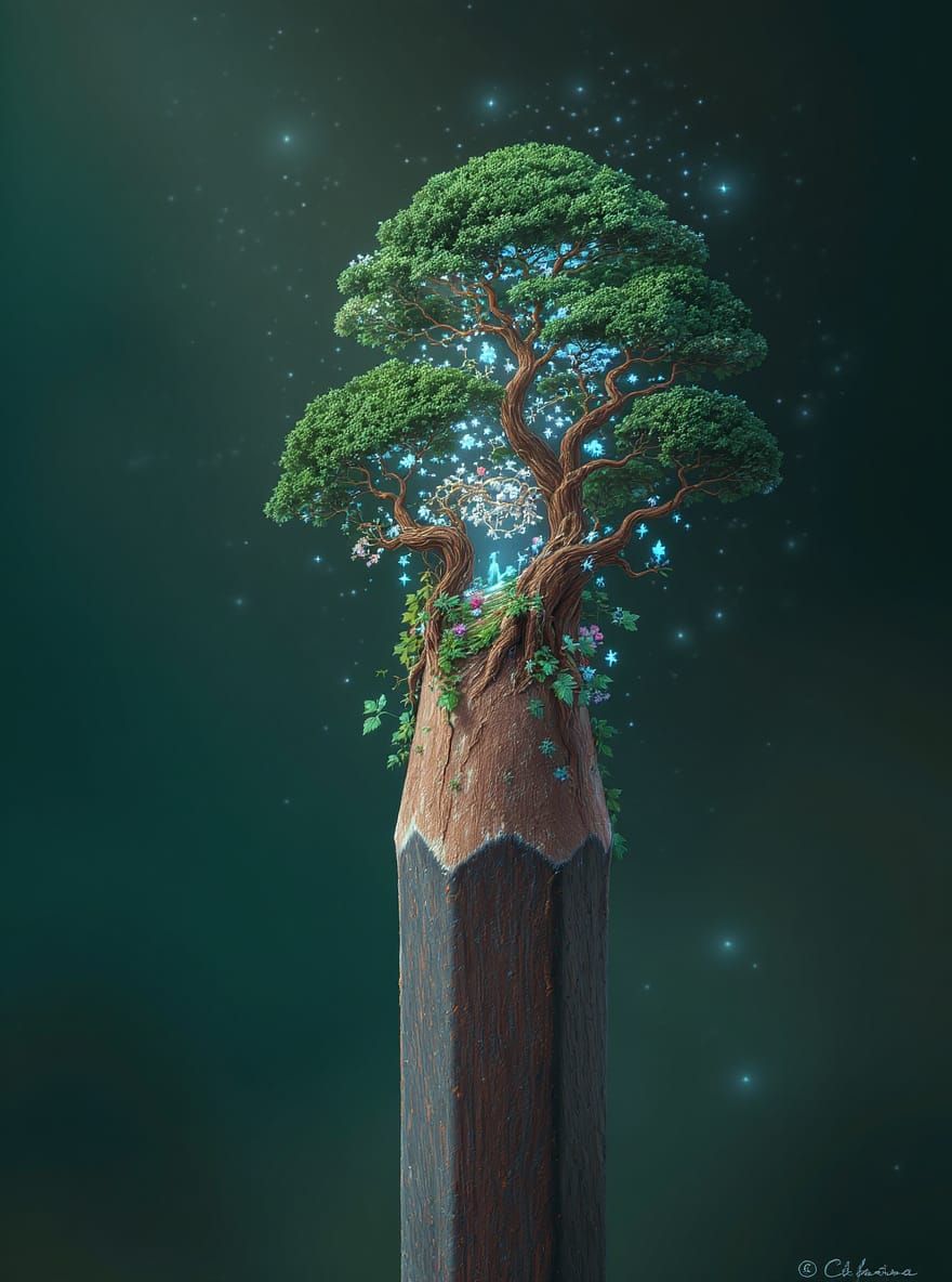 Pencil Becomes Magical Forest in Ethereal Glow