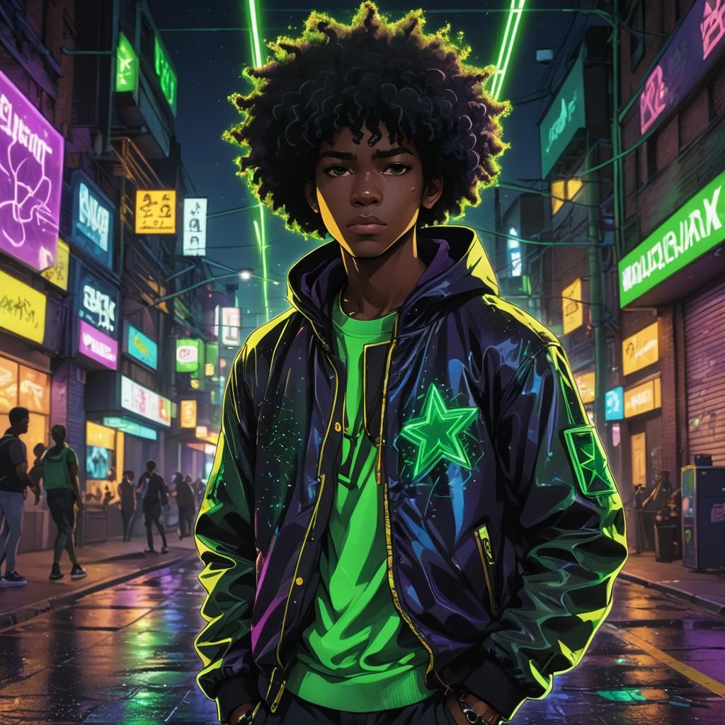 Afrofuturist Anime Portrait of Confident Teenager