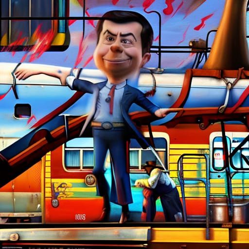 Satirical Americana: Politician Dancing by Train Wreck