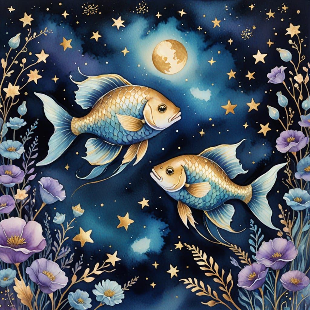 Whimsical Pisces Zodiac in Dreamy Watercolor