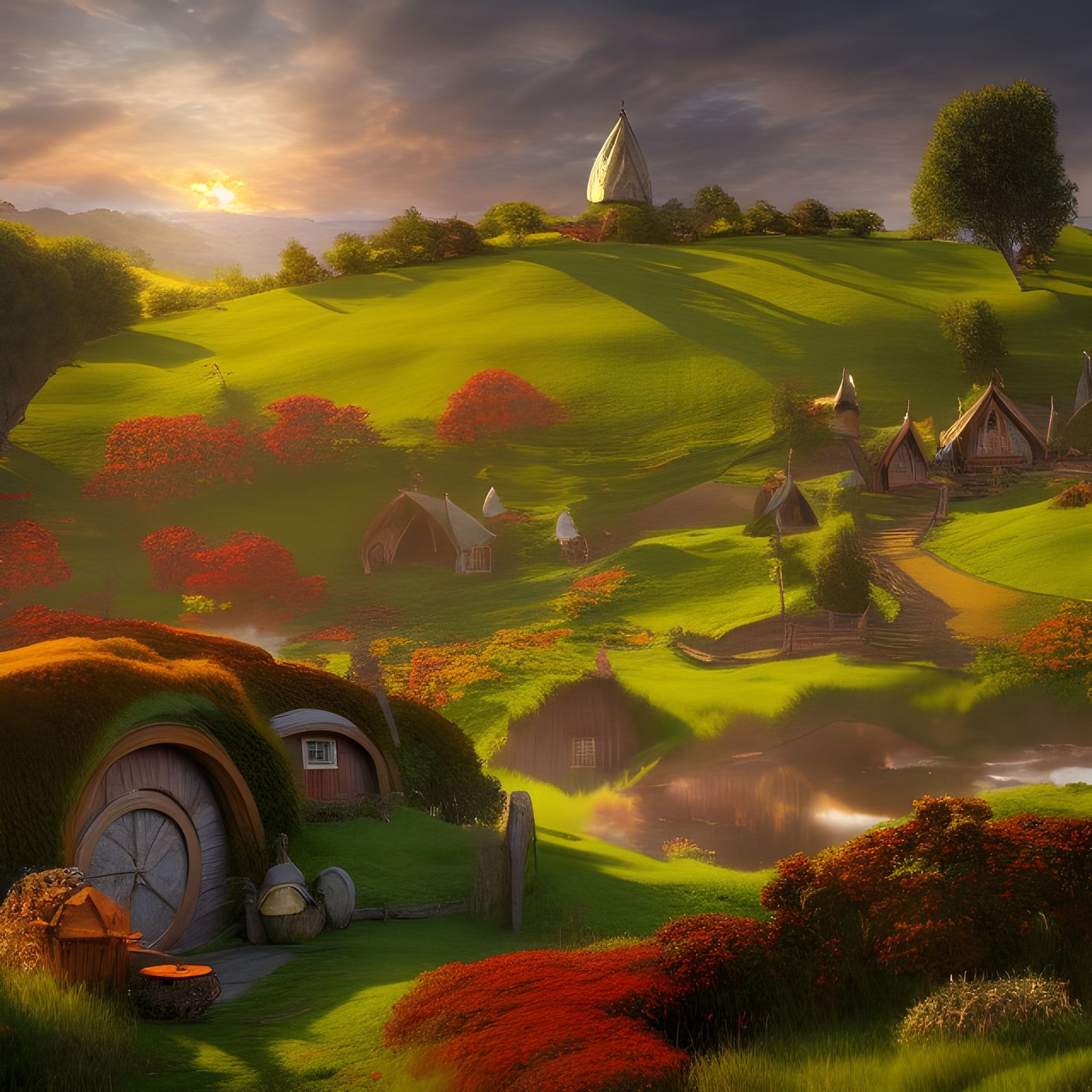 Autumn in the Shire: A Storybook Illustration