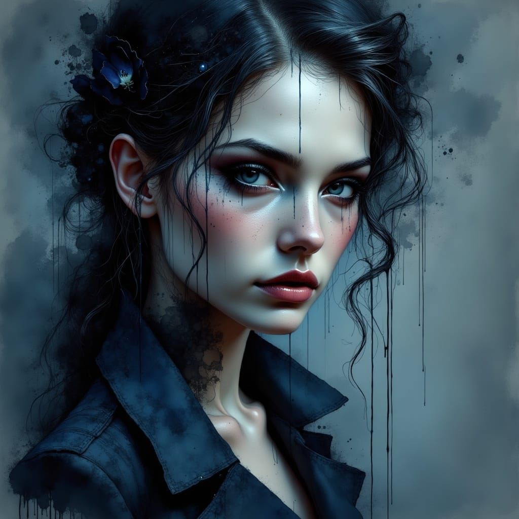Moody Portrait in Dark Blue and Gray, Inspired by Cyberpunk ...