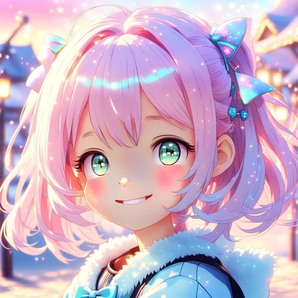 Adorable Kawaii Anime Girl Portrait in Pastel Colors